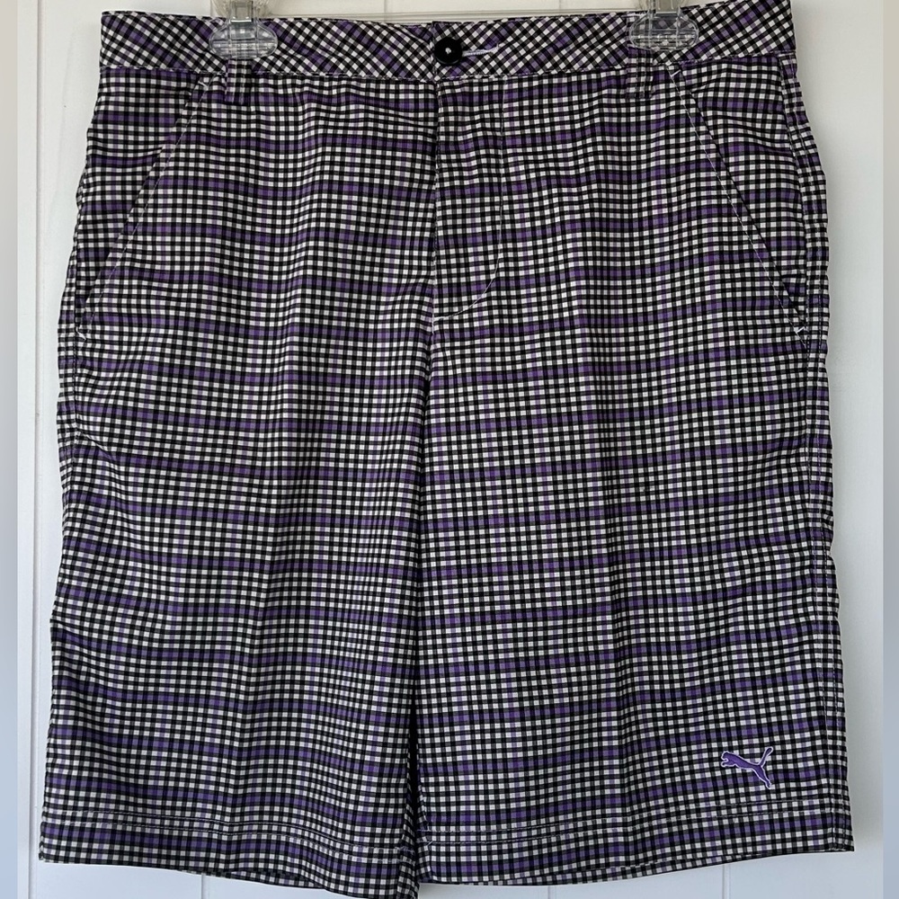 Puma Brand Men’s 10” Golf Shorts Black/White/Purple Check Size‎ 32